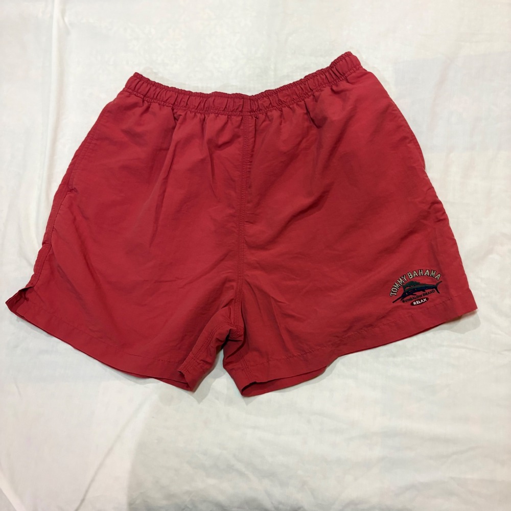 Tommy‎ Bahama Relax Mens Red Nylon Mesh Lined Swim Trunks Board Shorts Size L